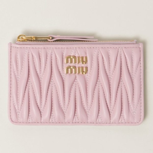 miu 0401 1 MIU MIU Matelasse Leather Envelope Wallet Pink