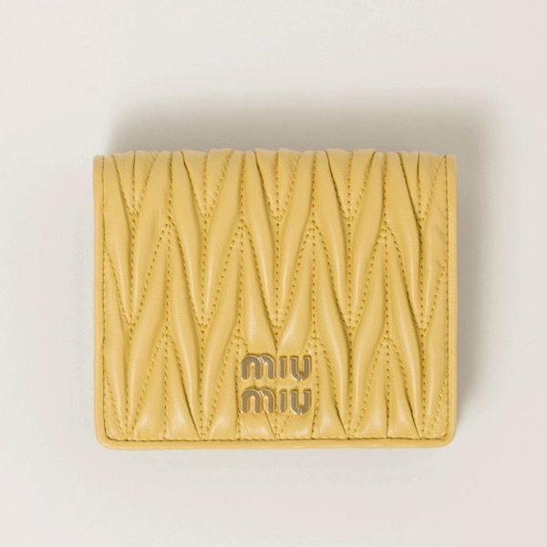 miu 0407 1 MIU MIU Matelasse Leather Fold Wallet Yellow