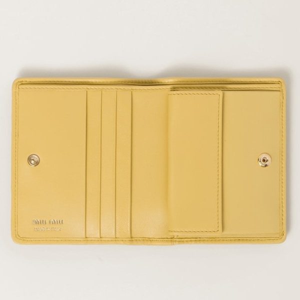 miu 0407 2 MIU MIU Matelasse Leather Fold Wallet Yellow