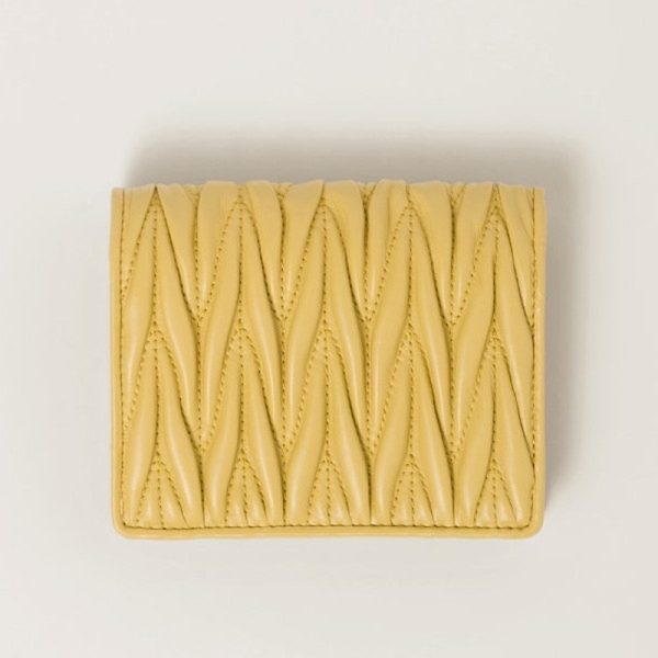 miu 0407 3 MIU MIU Matelasse Leather Fold Wallet Yellow