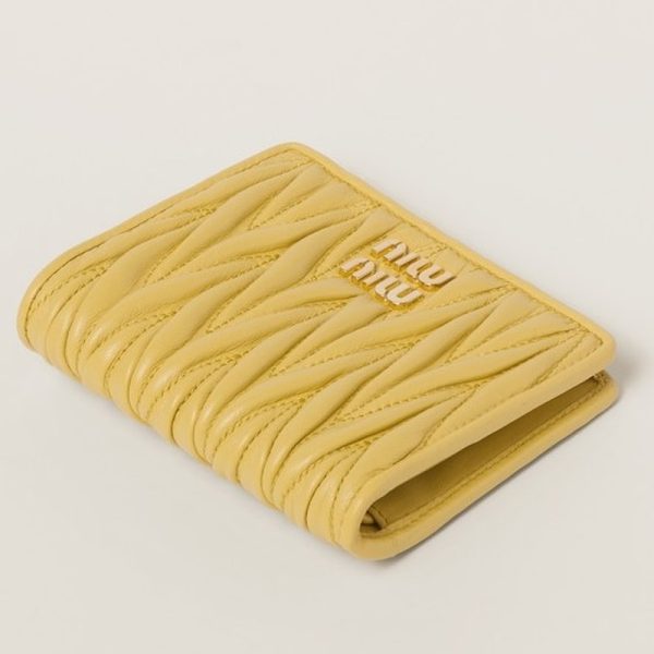 miu 0407 4 MIU MIU Matelasse Leather Fold Wallet Yellow