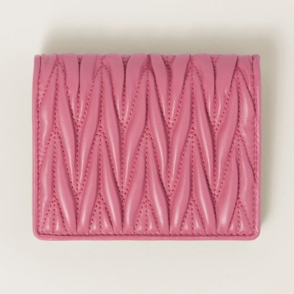 miu 0408 3 MIU MIU Matelasse Leather Fold Wallet Pink