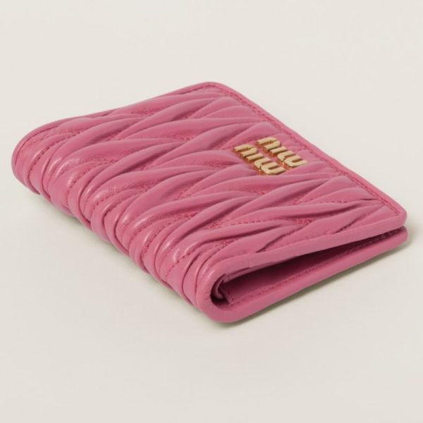 miu 0408 4 MIU MIU Matelasse Leather Fold Wallet Pink