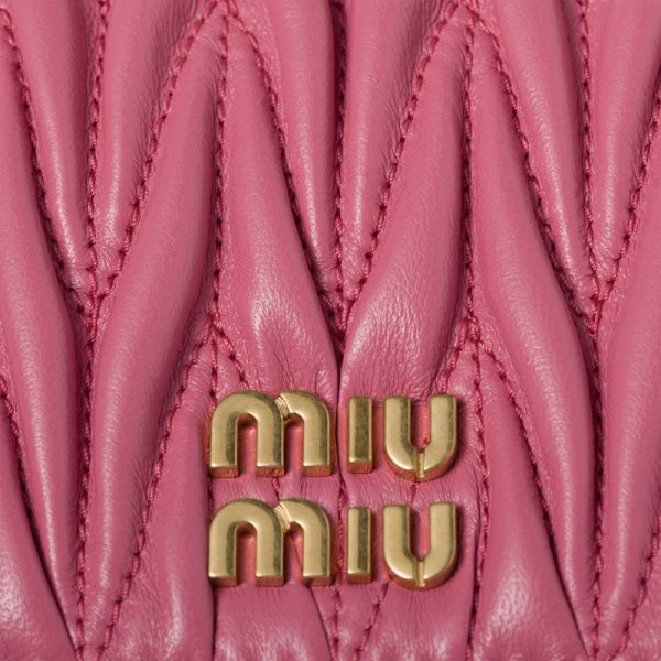 miu 0408 5 MIU MIU Matelasse Leather Fold Wallet Pink