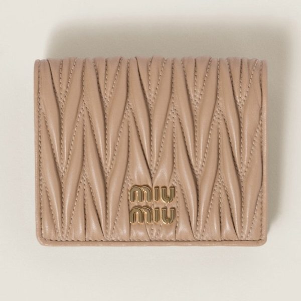 miu 0409 1 MIU MIU Matelasse Leather Fold Wallet Sand Beige