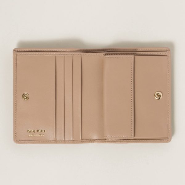 miu 0409 2 MIU MIU Matelasse Leather Fold Wallet Sand Beige