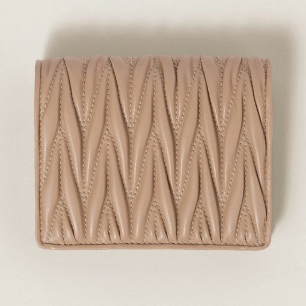 miu 0409 3 MIU MIU Matelasse Leather Fold Wallet Sand Beige