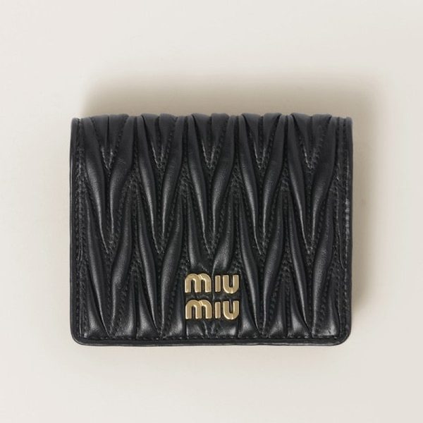 miu 0410 1 MIU MIU Matelasse Leather Fold Wallet Black