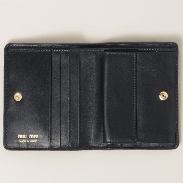 miu 0410 2 MIU MIU Matelasse Leather Fold Wallet Black