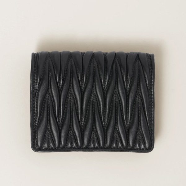 miu 0410 3 MIU MIU Matelasse Leather Fold Wallet Black