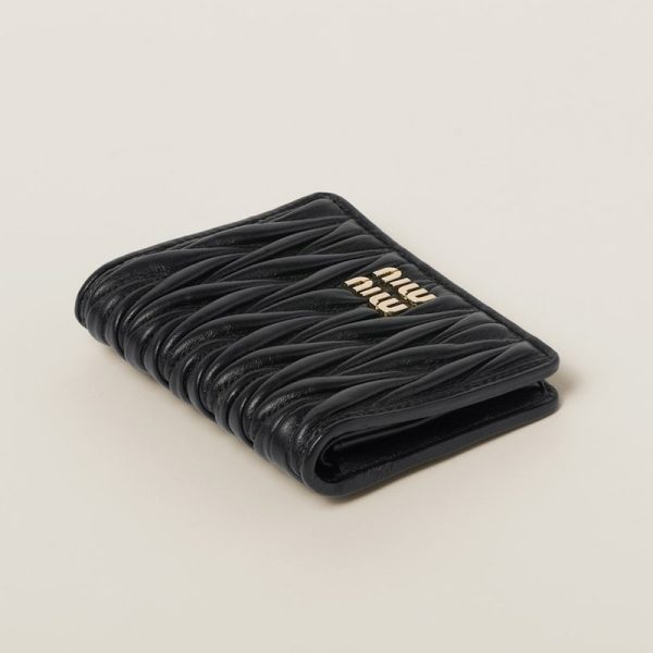 miu 0410 4 MIU MIU Matelasse Leather Fold Wallet Black