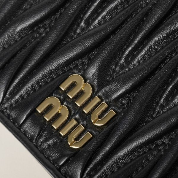 miu 0410 5 MIU MIU Matelasse Leather Fold Wallet Black