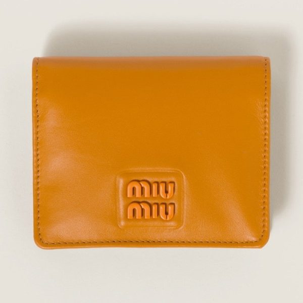 miu 0411 1 MIU MIU Soft Padded Leather Fold Wallet Orange