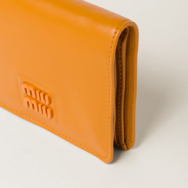 miu 0411 4 MIU MIU Soft Padded Leather Fold Wallet Orange