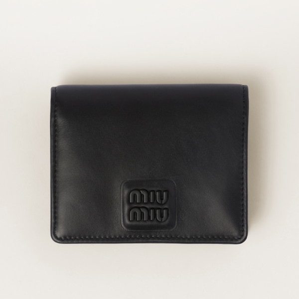 miu 0413 1 MIU MIU Soft Padded Leather Fold Wallet Black