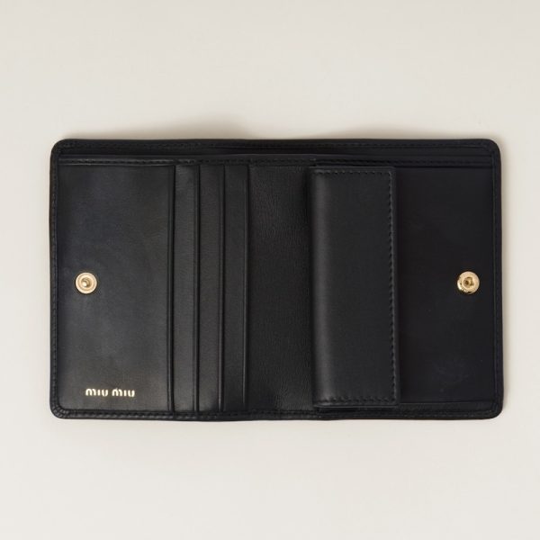 miu 0413 2 MIU MIU Soft Padded Leather Fold Wallet Black