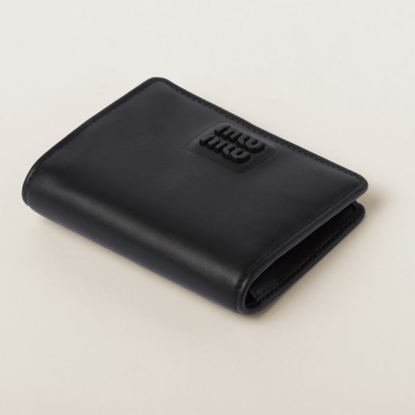 miu 0413 4 MIU MIU Soft Padded Leather Fold Wallet Black