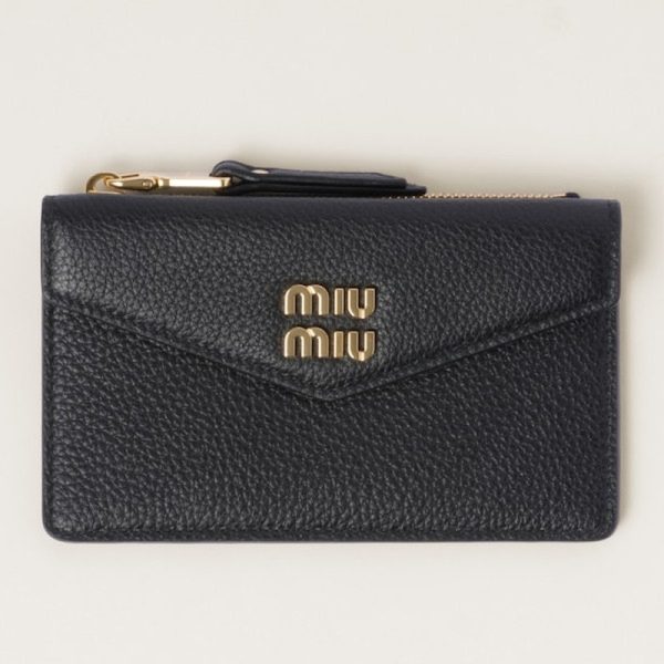 miu 0419 1 MIU MIU Vitello Dino Leather Card Holder Black