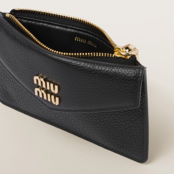 miu 0419 2 MIU MIU Vitello Dino Leather Card Holder Black