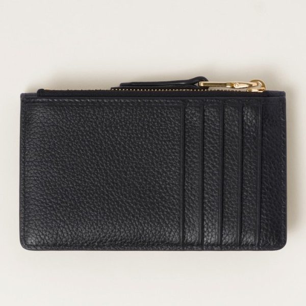 miu 0419 3 MIU MIU Vitello Dino Leather Card Holder Black