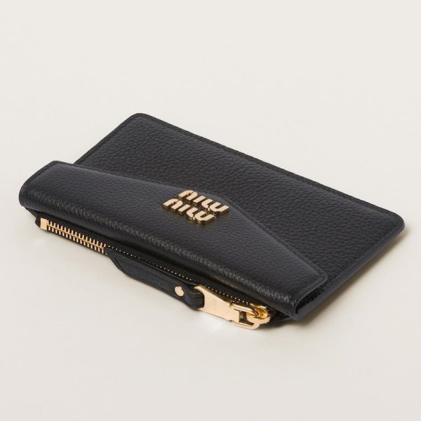 miu 0419 4 MIU MIU Vitello Dino Leather Card Holder Black