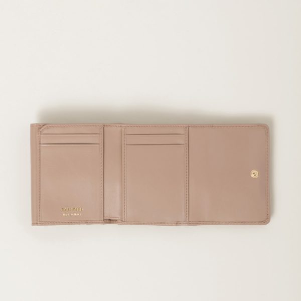 miu 0423 2 MIU MIU Soft Padded Leather Fold Wallet with Flap Cameo Beige