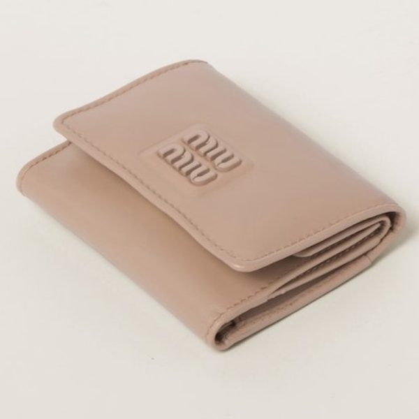 miu 0423 4 MIU MIU Soft Padded Leather Fold Wallet with Flap Cameo Beige