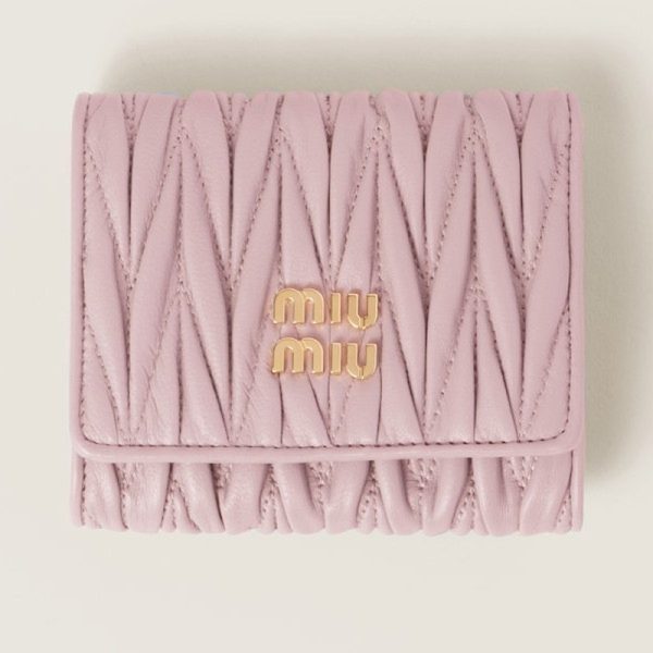 miu 0424 1 MIU MIU Matelasse Leather Wallet Pink