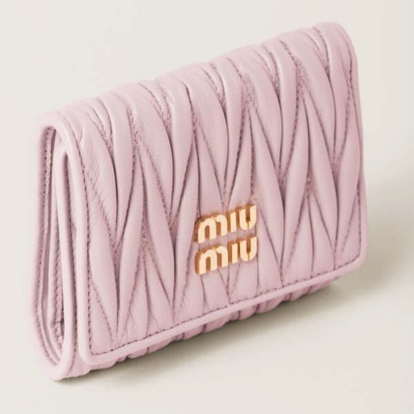 miu 0424 4 MIU MIU Matelasse Leather Wallet Pink