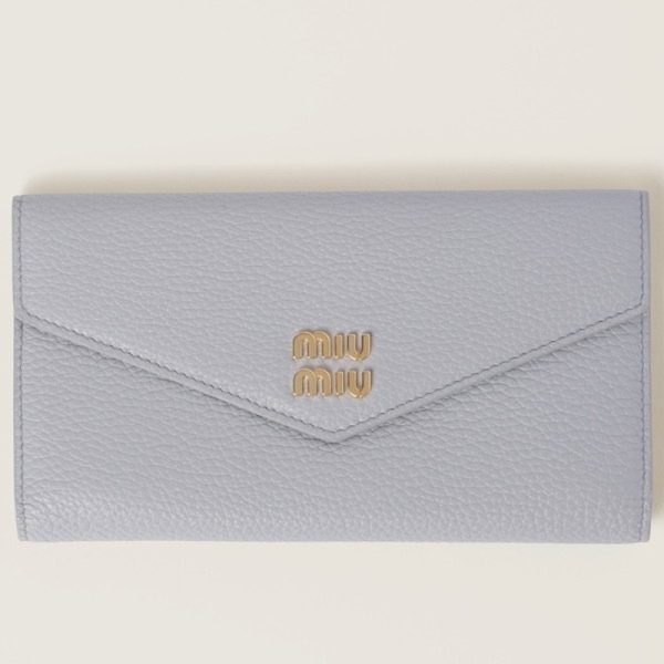 miu 0431 1 MIU MIU Vitello Dino Leather Long Wallet Cornflower Blue