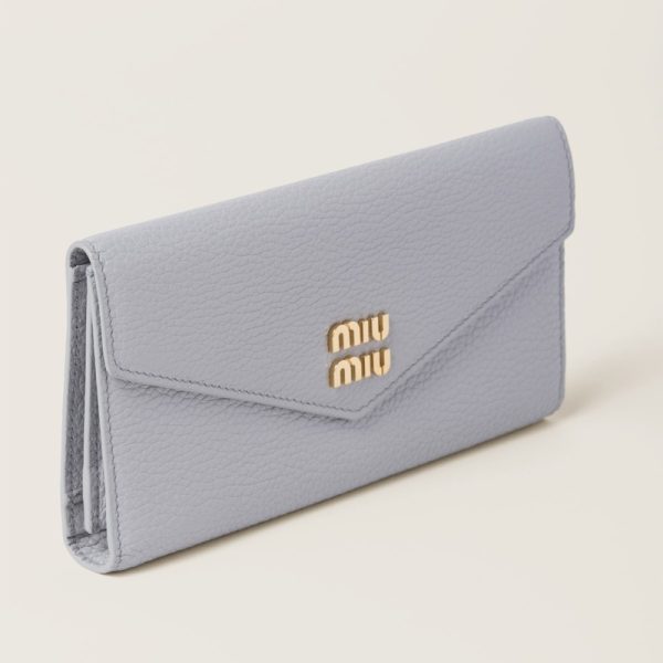 miu 0431 4 MIU MIU Vitello Dino Leather Long Wallet Cornflower Blue