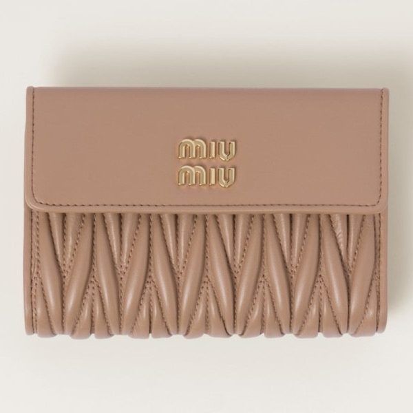 miu 0443 1 MIU MIU Matelasse Leather Wallet Cameo Beige