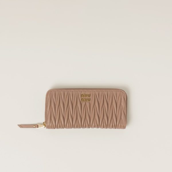 miu 0447 1 MIU MIU Matelasse Leather Zip Around Long Wallet Cameo Beige