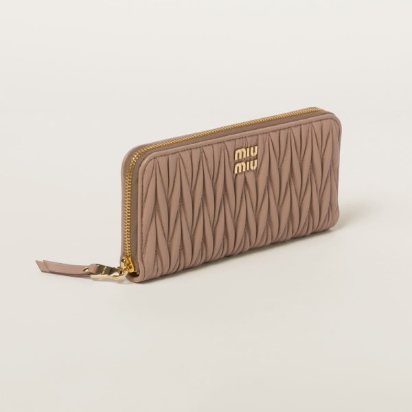 miu 0447 4 MIU MIU Matelasse Leather Zip Around Long Wallet Cameo Beige