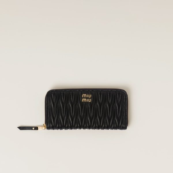 miu 0448 1 MIU MIU Matelasse Leather Zip Around Long Wallet Black