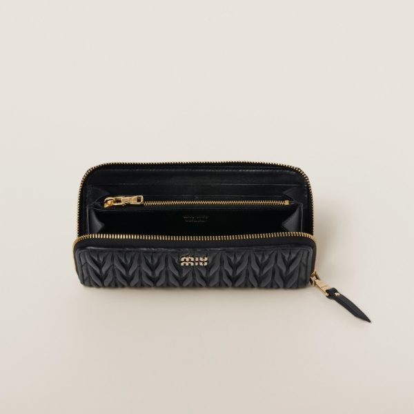 miu 0448 2 MIU MIU Matelasse Leather Zip Around Long Wallet Black