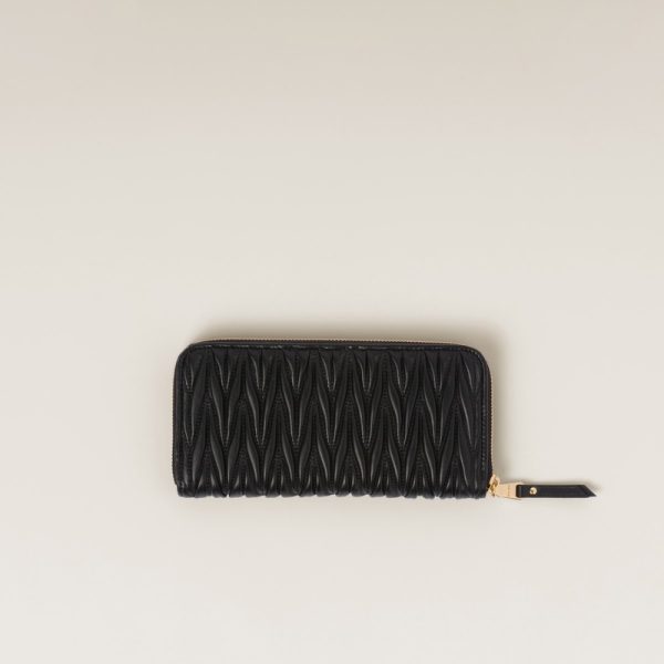 miu 0448 3 MIU MIU Matelasse Leather Zip Around Long Wallet Black