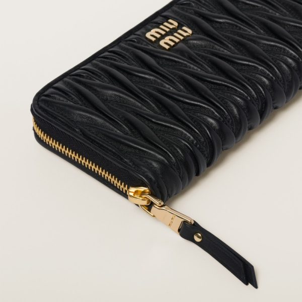 miu 0448 4 MIU MIU Matelasse Leather Zip Around Long Wallet Black