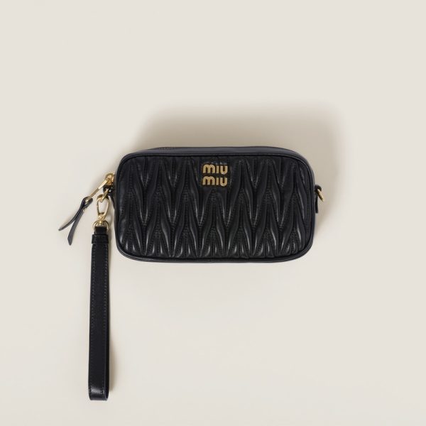 miu 0450 1 MIU MIU Matelasse Leather Pouch Black