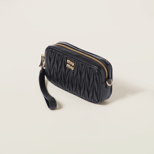 miu 0450 2 MIU MIU Matelasse Leather Pouch Black