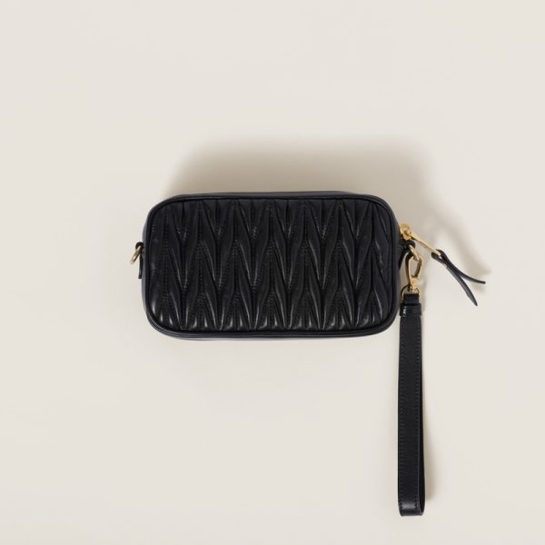 miu 0450 3 MIU MIU Matelasse Leather Pouch Black