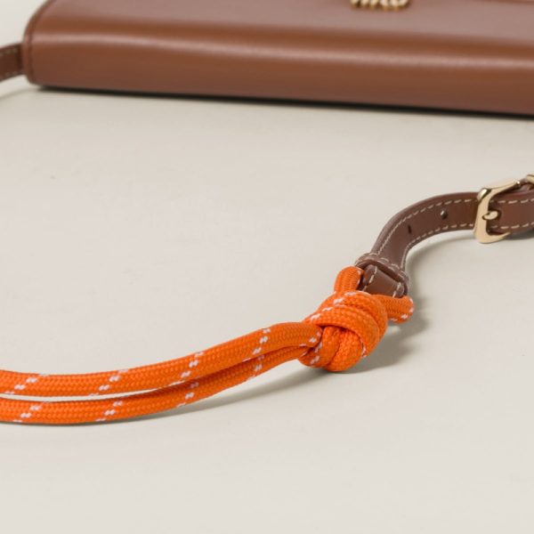 miu 0453 4 MIU MIU Leather x Cord Shoulder Strap Leather Wallet CognacOrange