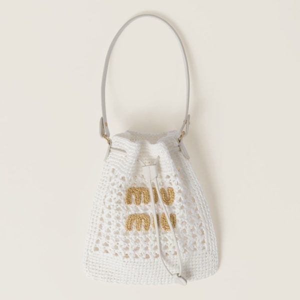 miu 0456 1 Miu Miu Woven Fabric Mini Bag White