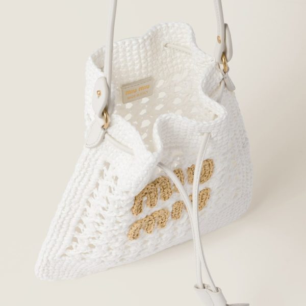 miu 0456 2 Miu Miu Woven Fabric Mini Bag White