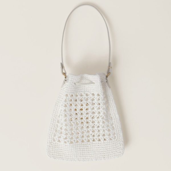 miu 0456 3 Miu Miu Woven Fabric Mini Bag White