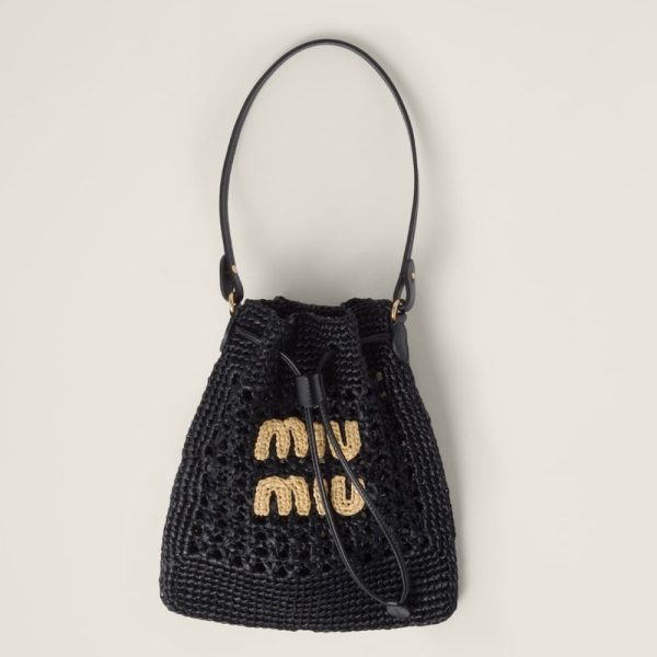 miu 0457 1 Miu Miu Woven Fabric Mini Bag Black Beige