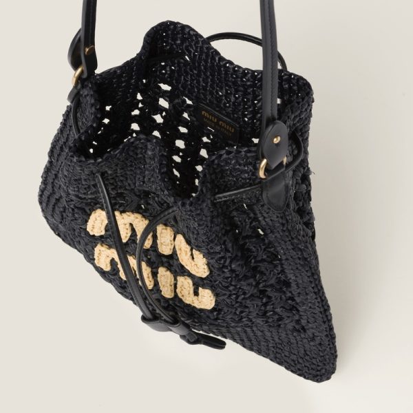 miu 0457 2 Miu Miu Woven Fabric Mini Bag Black Beige