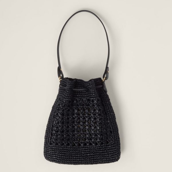 miu 0457 3 Miu Miu Woven Fabric Mini Bag Black Beige