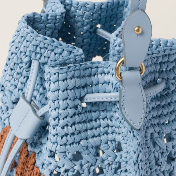 miu 0458 2 Miu Miu Woven Fabric Mini Bag Light Blue Cognac