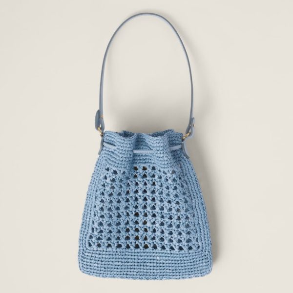 miu 0458 3 Miu Miu Woven Fabric Mini Bag Light Blue Cognac